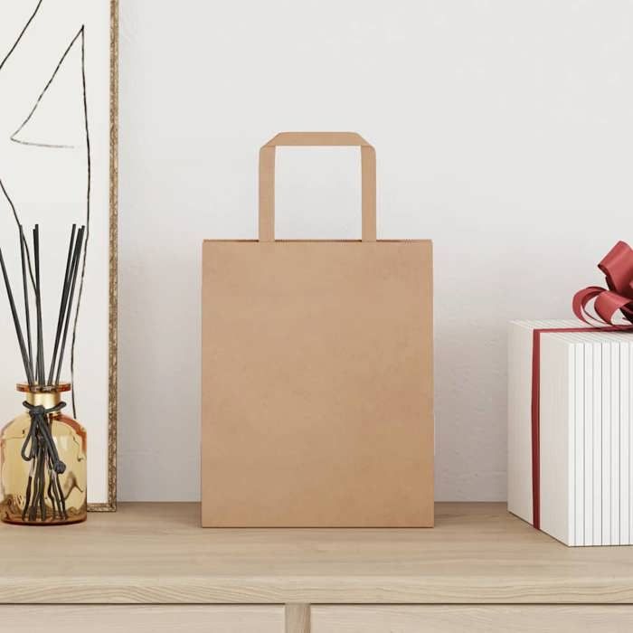 VidaXL Paper Bags 250 Pcs with Handles Brown 18x8x22 Cm, Paper Bag, Paper Gift Bag, Paper Gift Bag, 4101810