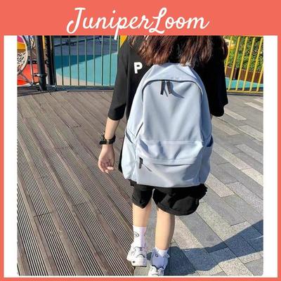 Solid Color Nylon School Bag With Laptop Compartment For Middle And High School Students