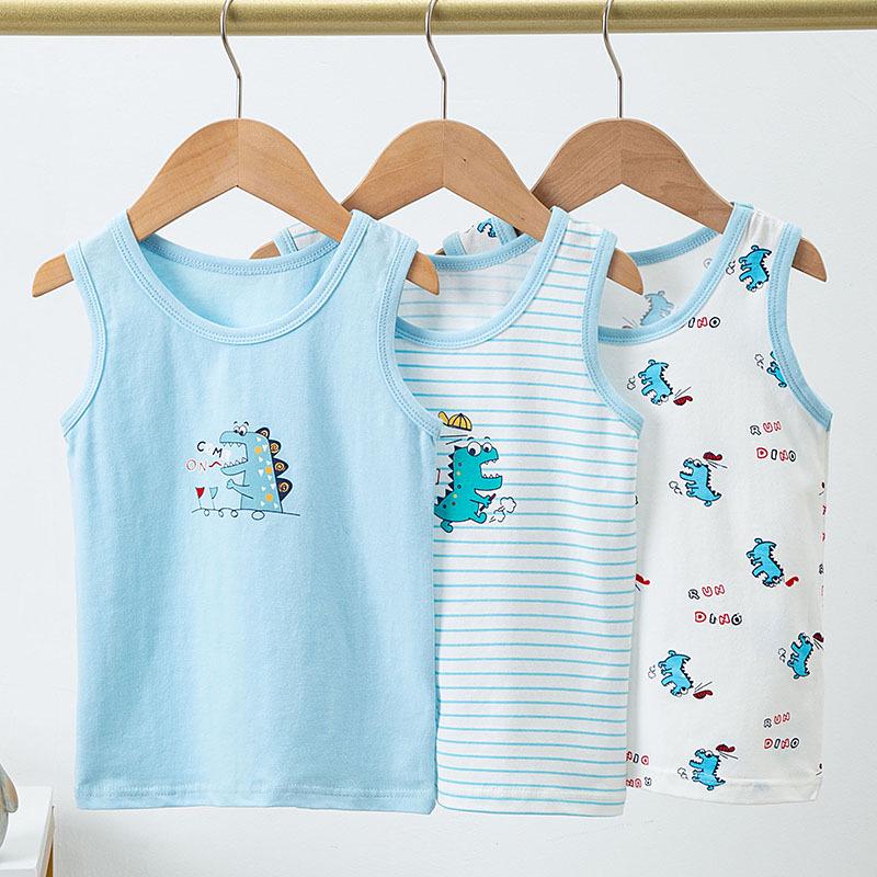 Kids' Cartoon Print Sleeveless Lycra Vest - Round Neck, Pure Cotton for All Seasons, Unisex.