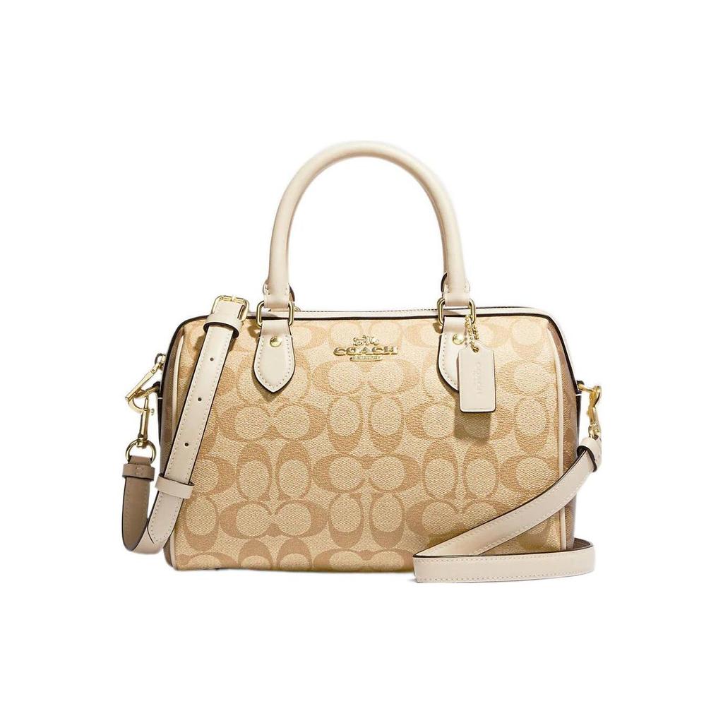 Coach Rowan 25 Classic Monogram Zip Closure Coated Canvas And Leather Boston Bag Women handbags Brown CH486-IMOT4
