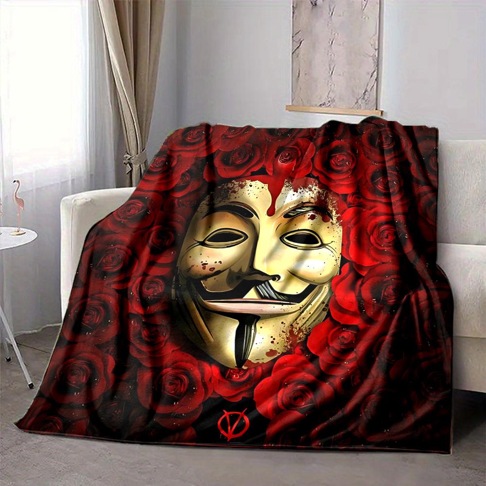 1pc V for Vendetta Flannel Throw Blanket - HD Printed Lightweight Soft Warm All-Season Blanket for Sofa, Bed, Travel, Camping 091