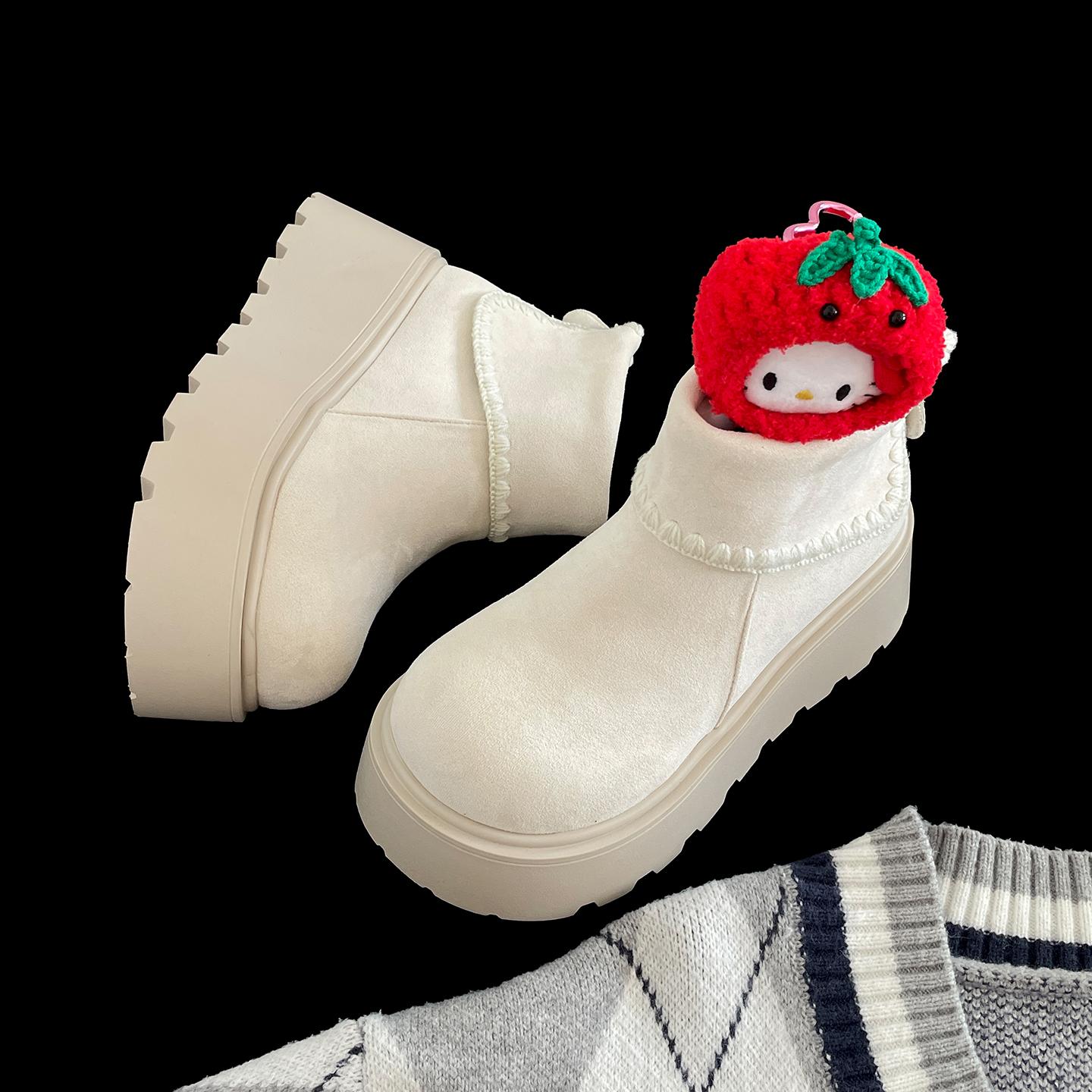 

Winter Chunky Platform Heels Women Snow Boots Height Increase Shoes Street Style Warm Cotton Short Booties Shoes Mujer 35