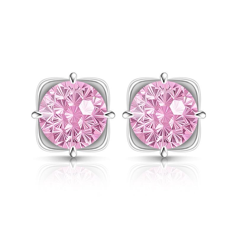 925 Sterling Silver Light Luxury Simple Crystal Zircon Square Round Bud Women's Earrings Birthday Party Anniversary Gift