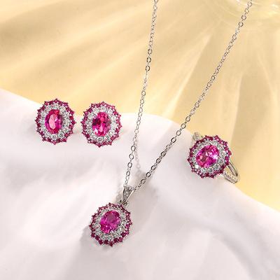 Joyería Fondo de Cobre Chapado en Oro Corindón Rojo Simulado Ovalado Conjunto Piedra Principal Femenina 6 * 8