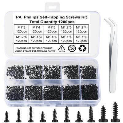1200Pcs Cross Pan Head Self-tapping Small Screw Set M1-M1.7PA Electronic Watch Glasses Self-tapping Screws