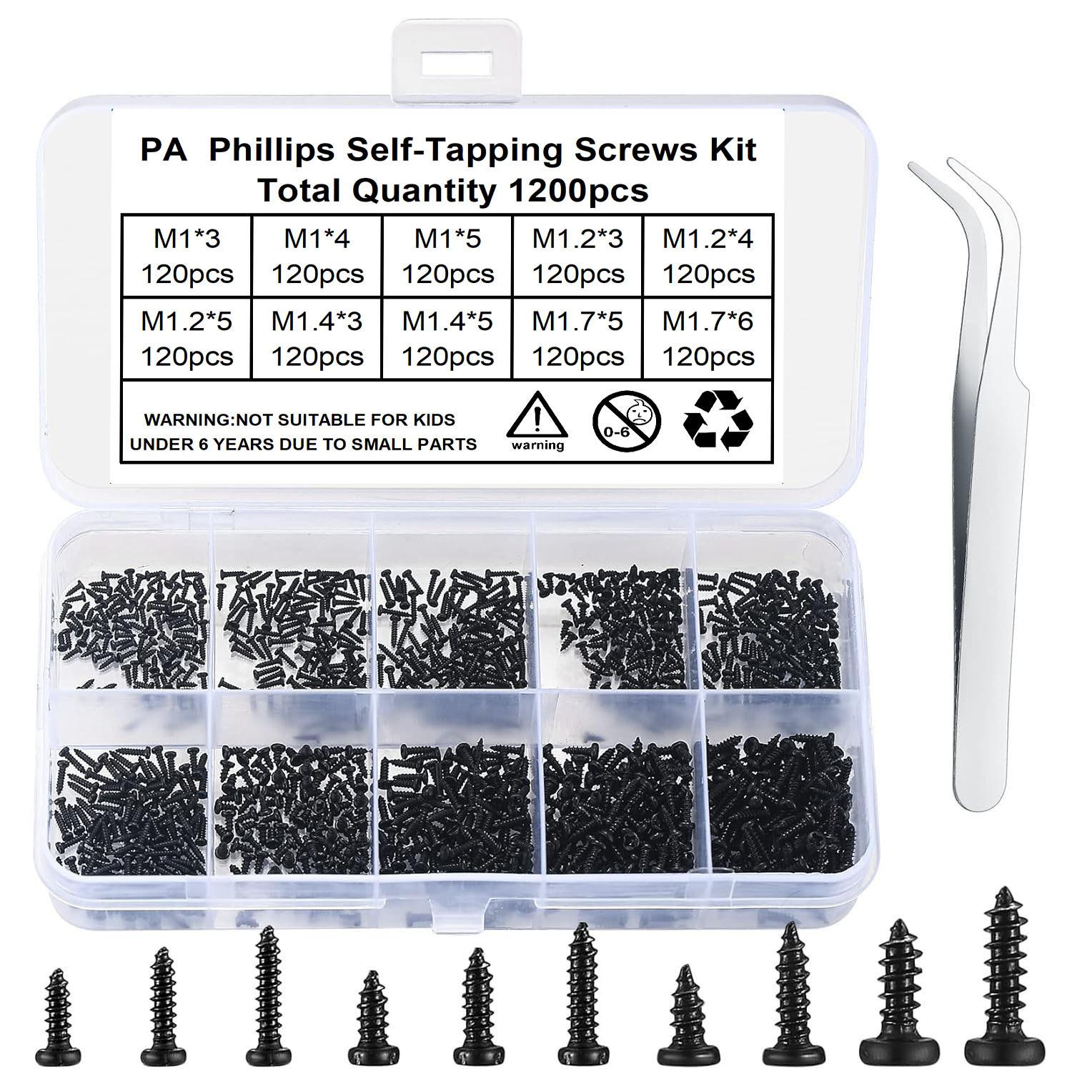 

Набор мелких саморезов с крестообразной полукруглой головкой M1-M1.7PA для электронных часов и очков, 1200 шт. 1200pcs