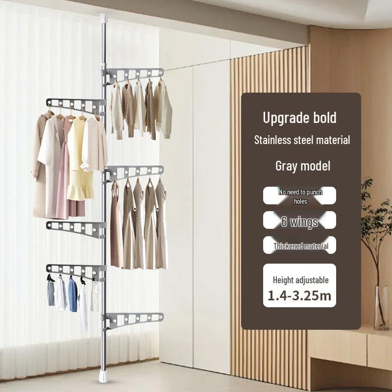 Indoor Retractable Floor-to-Ceiling Clothes Rack for Bedroom and Balcony