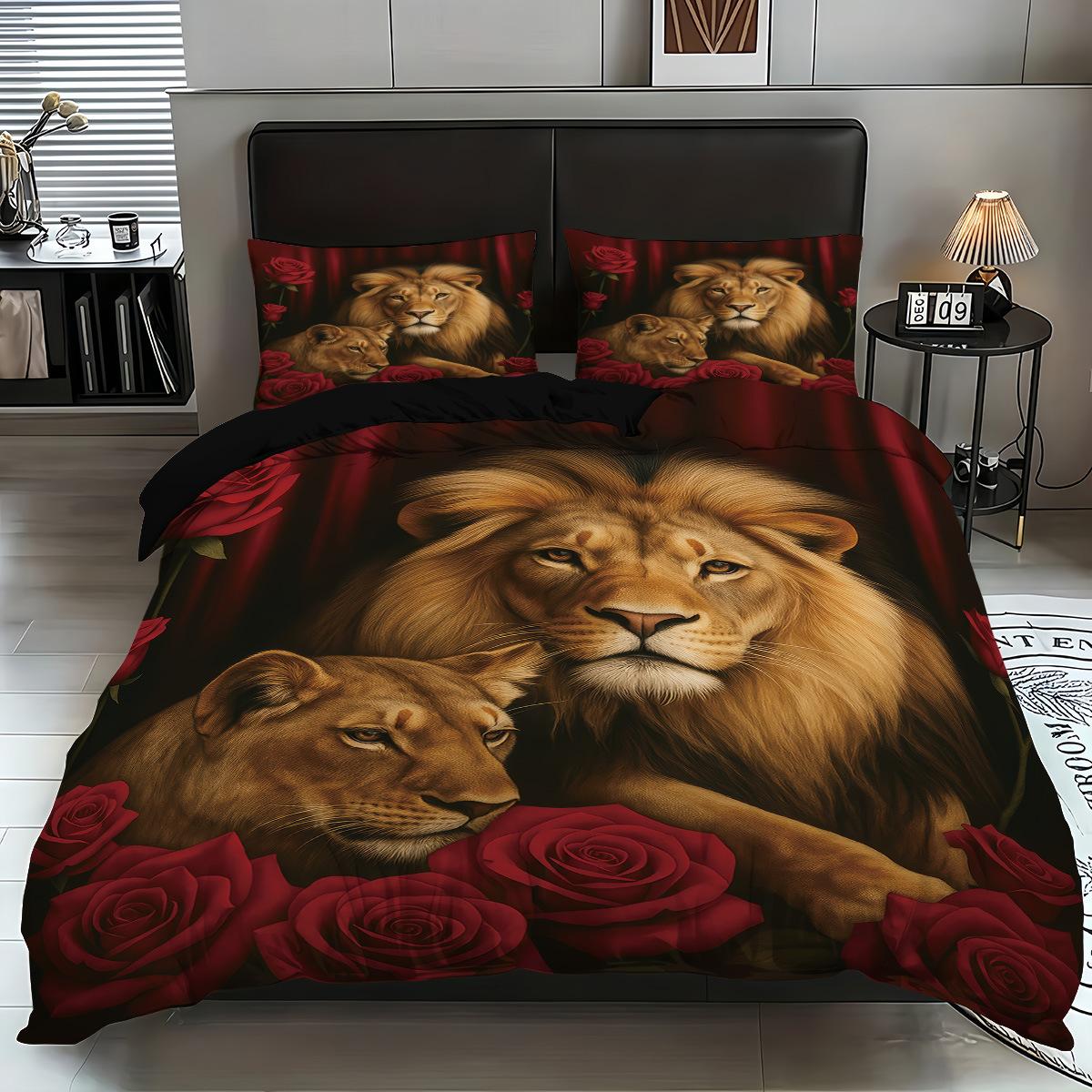 

Three-Piece Quilt Cover Lion 3D Digital Printing Bedding Polyester Quilt Cover Home Textile Products 135x200