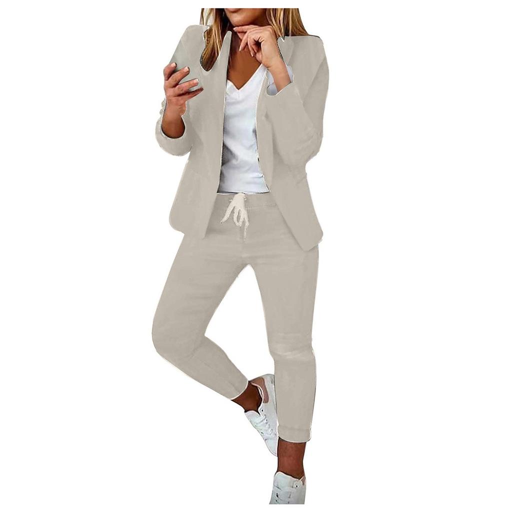 Dámský elegantní slim fit sako a formální pracovní kalhoty s klopami, set kabátu