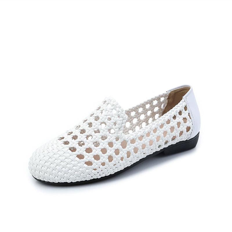 Fashion GKTINOO 2025 Summer New Genuine Leather Sandals For Women Hand-woven Hollow Flat Soft Sole Large Size Women's Shoes