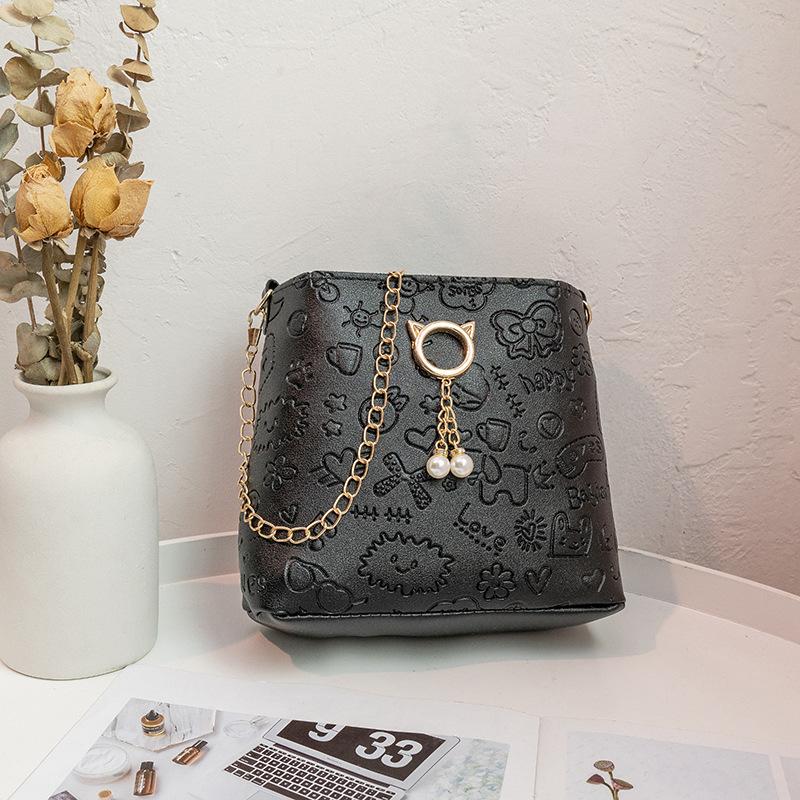 Ladies bag new fashion pearl printing messenger bucket bag fresh and sweet messenger bag
