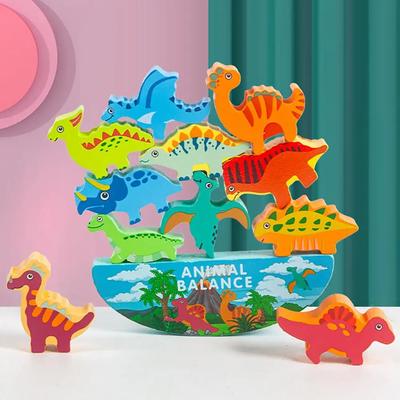 Jouets Éducatifs d'Équilibre pour Enfants Jouets en Bois à Empiler Animaux Dinosaures Blocs de Construction Jouets Jeu Interactif Parent-Enfant Table