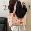Corduroy Tote Bag Cute Cherry Patched Purse for Women Fabric Large Capacity Tote Purse Shoulder Bag Casual Underarm Bags CLE