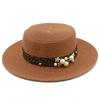 Hot Sale Straw Top Hat Fashion Pearl Accessories Panama Shade Straw Hat Women's Summer Big Eaves Beach Hat