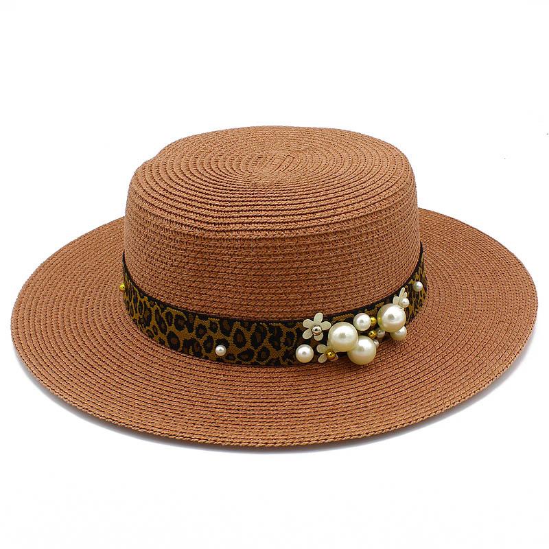 Hot Sale Straw Top Hat Fashion Pearl Accessories Panama Shade Straw Hat Women's Summer Big Eaves Beach Hat