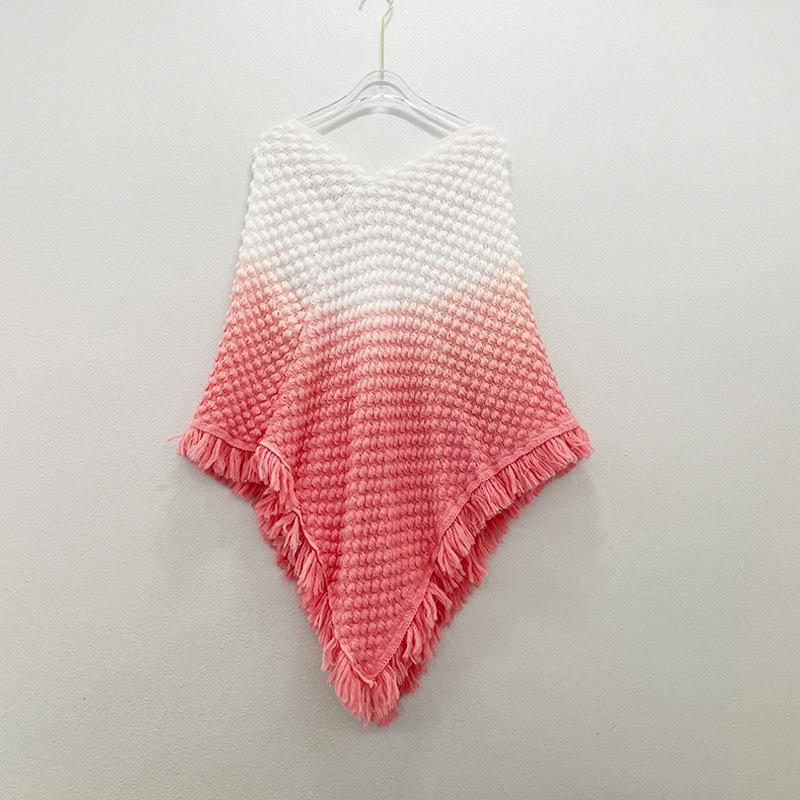 Gradient Tie-Dye Ethnic Shawl Cape - Knitted Women's High-End Travel Outerwear