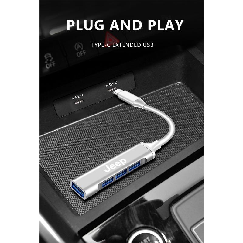 1Pc Type-C Turn USB Adapter Multi Port Distributor Hub Car Goods For Jeep Renegade Tyre Stem Air Caps Wrangler JK JL Grand Cherokee Compass Patriot
