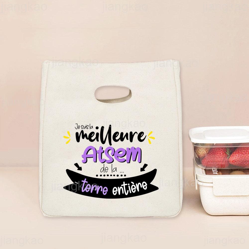 

Merci Atsem Printed Lunch Bag Portable Insulated Canvas Cooler Bento Box Tote Thermal School Food Storage Pouch Gifts for Atsem
