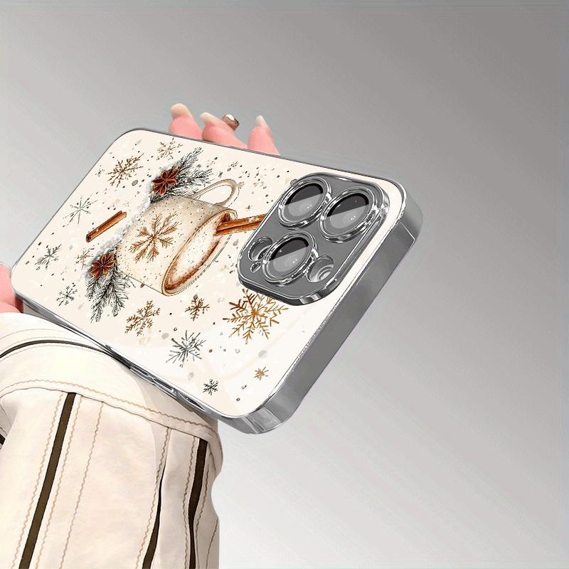Christmas Snowflake Pattern Glass Electroplated Silver Phone Case For iPhone 17 16 15 14 13 12 11 Pro Max Plus 16E 17 Air Cover