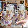 Phone Case: 2D flat, fits Samsung Galaxy A34 A35 M05 M06 S20 S22 S21 FE Plus 5G, purple flowers with light brown bear, perfect Christmas and Halloween
