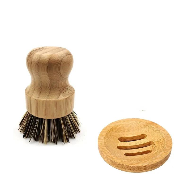 1pc/2pcs Bamboo Dish Scrub Brush Soap Dish Kitchen Wooden Dish Scrubber Cleaning Brush for Washing Dish Cast Iron Pan Pot