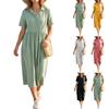 Women Short Sleeve Button Down Shirt Dress Casual Loose Fit Midi Dress with Lapel Collar Summer Cotton Linen
