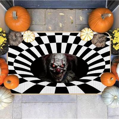 Halloween 3D Phantom Clown Door Mat Anti Slip Horror Doormat Used for Front Doors Indoor Entrances Welcome Mats and Atmosphere