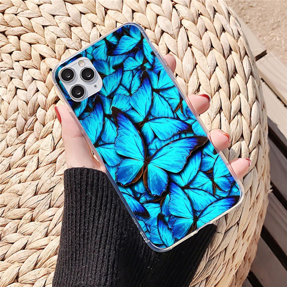 Blue Butterfly Transparent TPU Phone Case for Apple iPhone 14 Pro Max