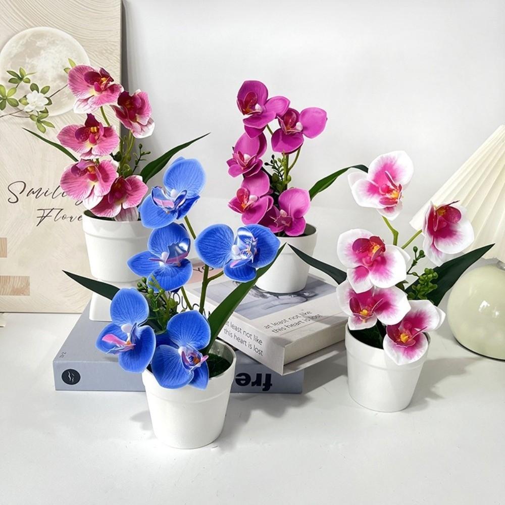 5 Blooms Artificial Orchid Arrangement Realistic Tabletop Floral Centerpiece  Window Sill