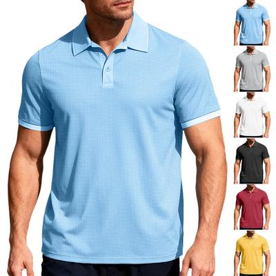 Men's Solid Waffle Knit Casual Polo Shirt Men Breathable Plus Size Sports Classic Polo Tee Daily Wear Short Sleeve Polo Shirts