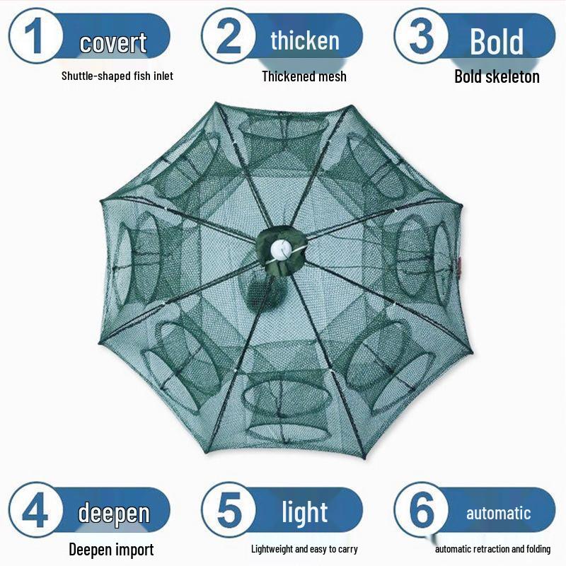 Multi-Purpose Fishing Net: Shrimp, Crab, Fish, Eel, and Loach Trap with Umbrella Design