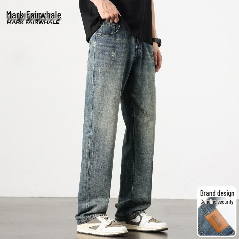 Mark Fairwhale Men's Tencel Blend Retro Straight Wide-Leg Jeans