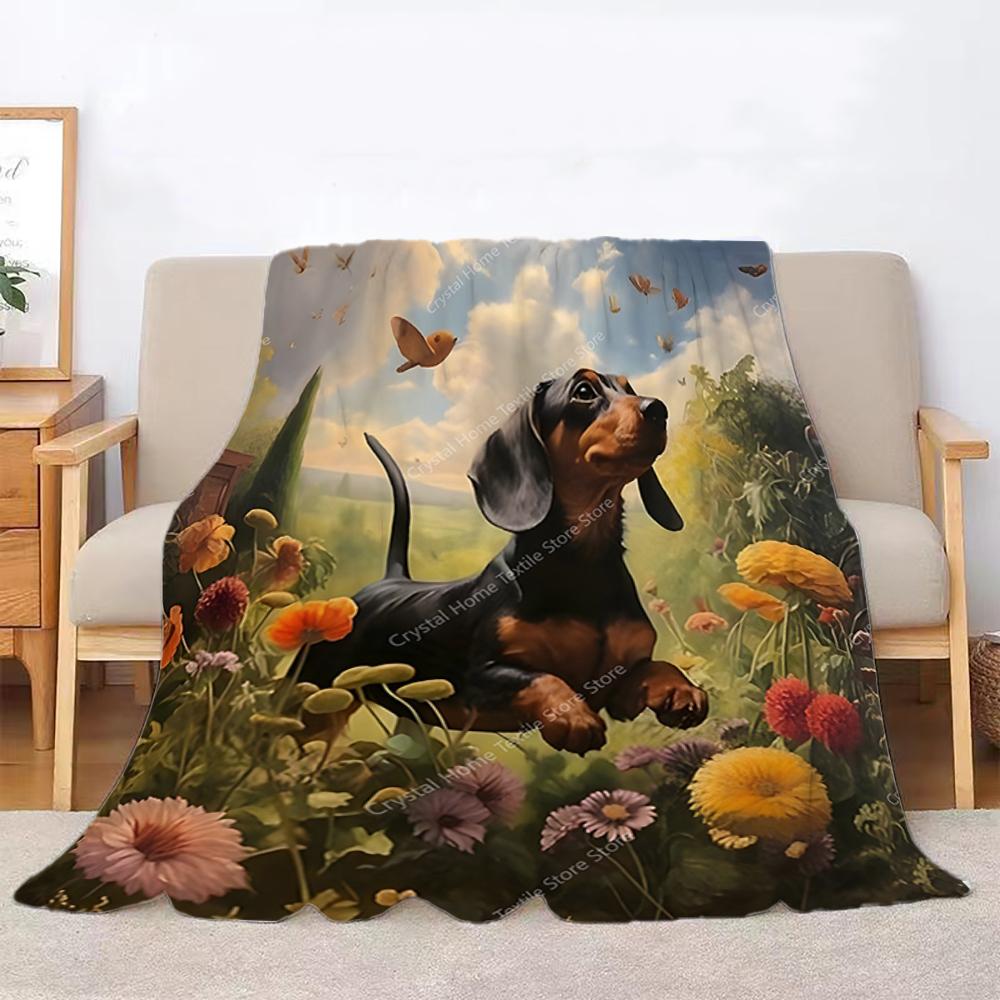 A Small Black Dog Design Flannel Blanket, Soft Warm Throw Blanket Nap Blanket For Couch Sofa Office Bed Camping Trave Blanket