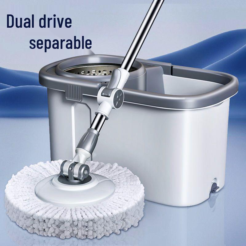 Mop Giratório de Dupla Utilização Aprimorado com Balde Plano Mãos-Livres para Limpeza Seca e Molhada