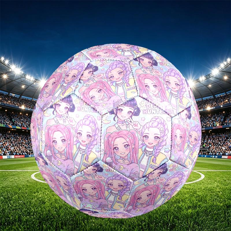 KPop Demon Hunters Print Size 5 Soccer Ball, PU Wear Resistant Football for Match Training and Daily Practice, Birthday Gift for Soccer Fans