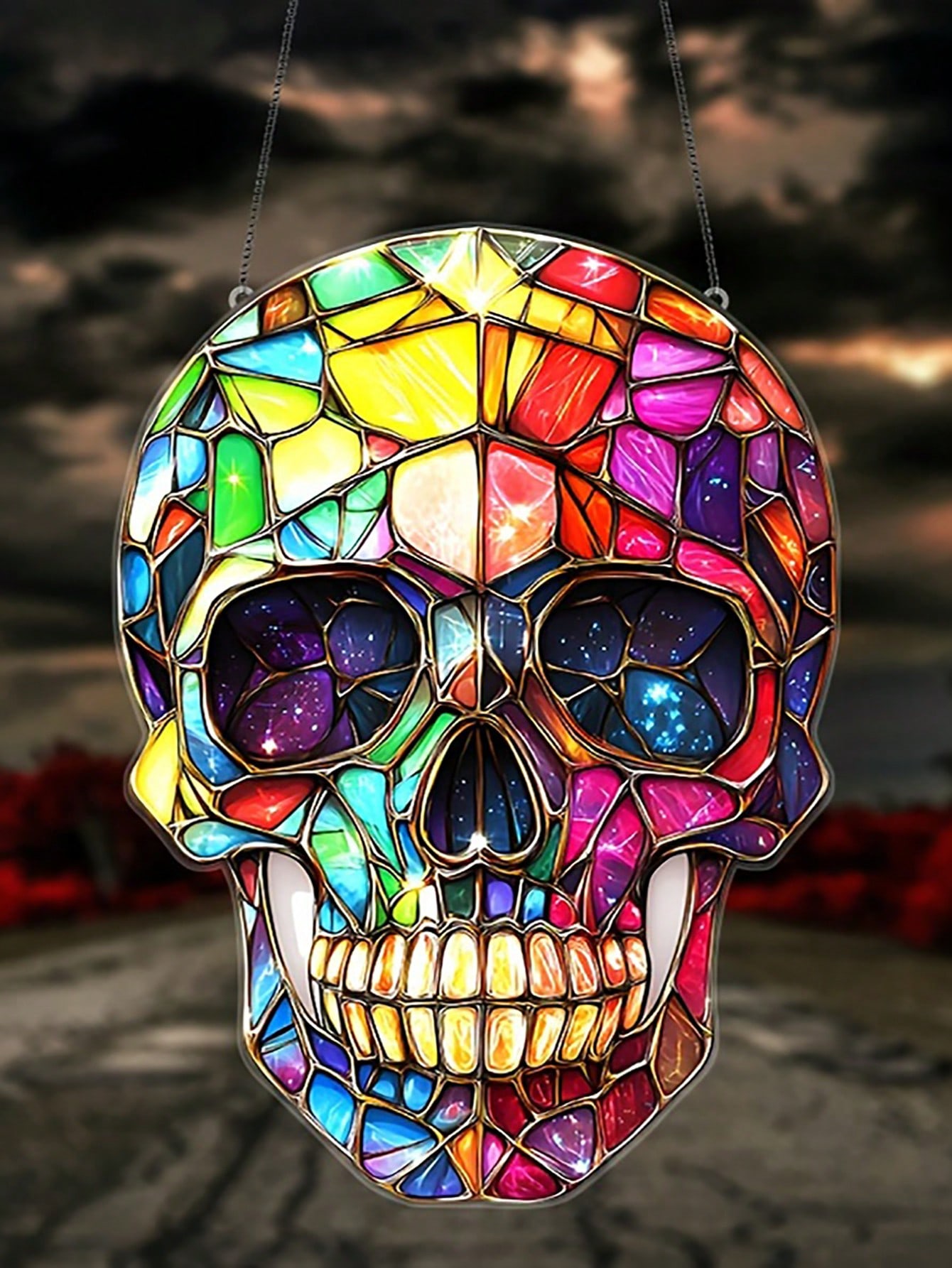 

Цукровий череп - кулон розміром 8 дюймів x 6 дюймів, підходить для сімейних садів - ідеально для Дня мертвих та святкових свят