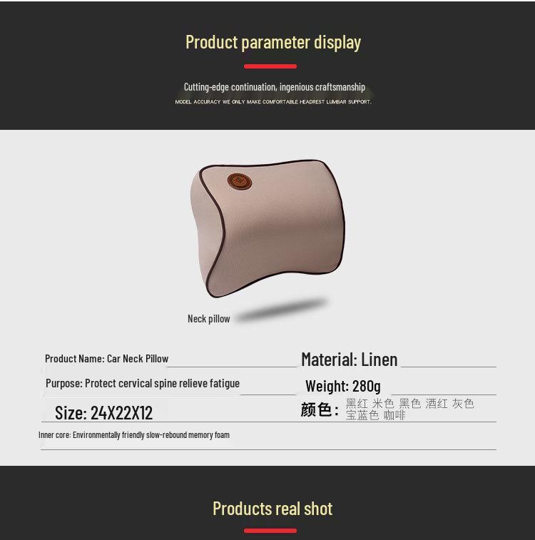 Car Headrest Memory Foam Neck & Lumbar Support Pillow - Customizable.