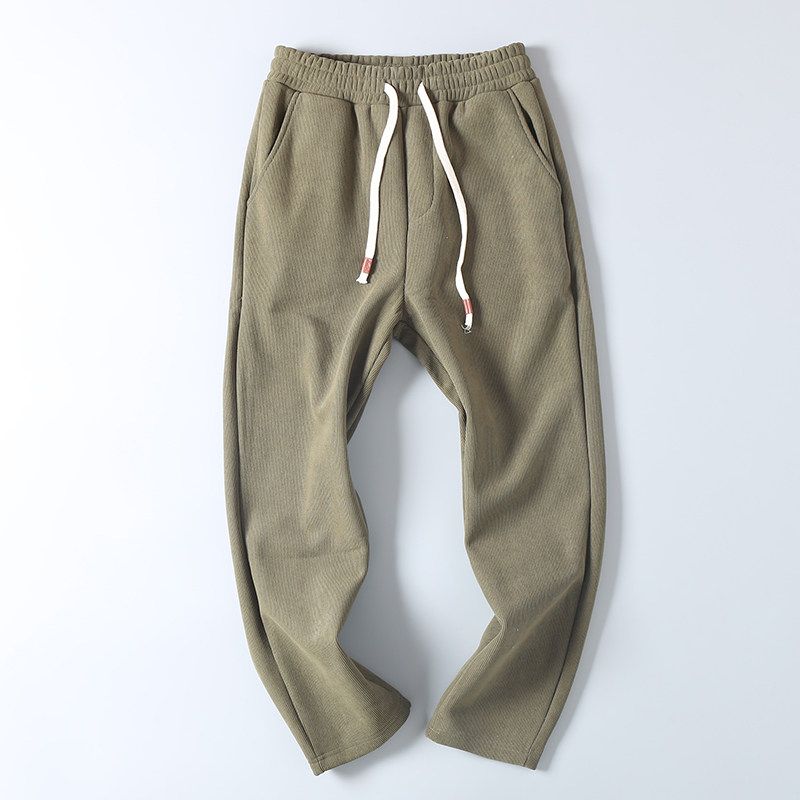 450G Heavy Weight Corduroy Fleece-lined Thick Casual Trousers Men Autumn and Winter Wild Loose Straight Drooping Warm-Keeping Pants