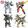 SEMBO 4EM1 Mecha Robô Transformável Combinado Blocos de Construção Kits MOC Tanque Avião Caça Navio de Guerra Modelos Brinquedos Infantis Presentes para Meninos