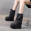 Height-increasing Shoes, Trouser Boots, Women's Soft Leather Thick-soled Waterproof Mid-calf Ankle Boots