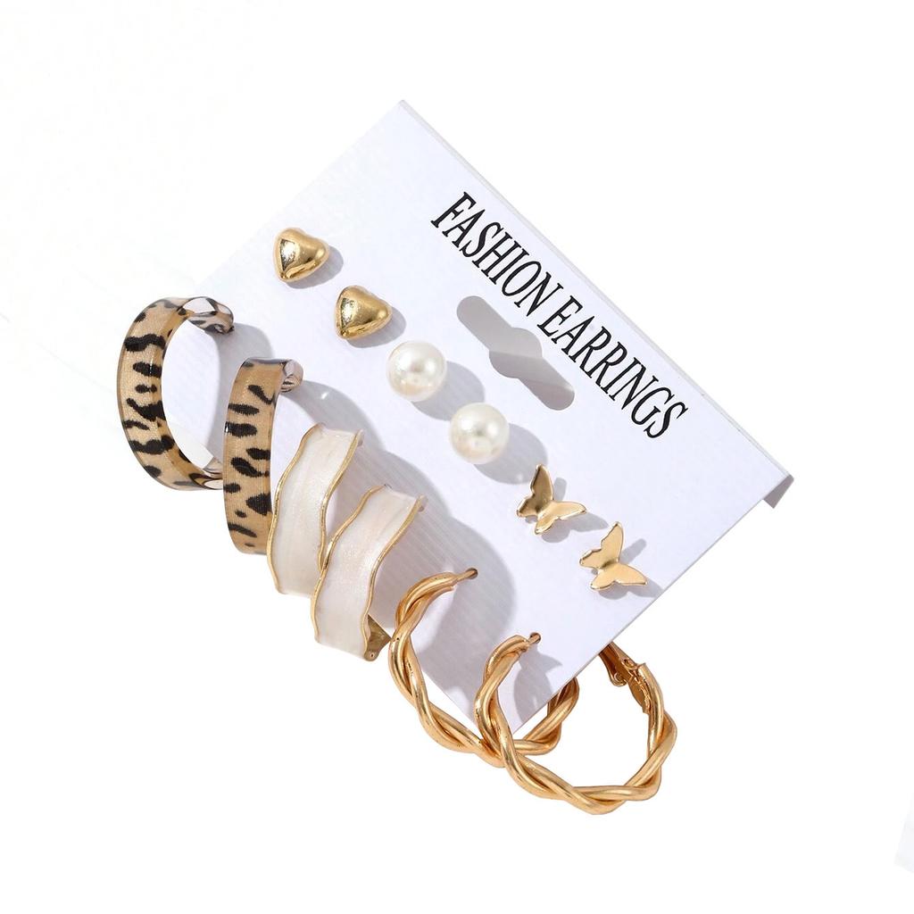 Hot-selling butterfly pearl love earrings women's creative retro alloy earrings set pair