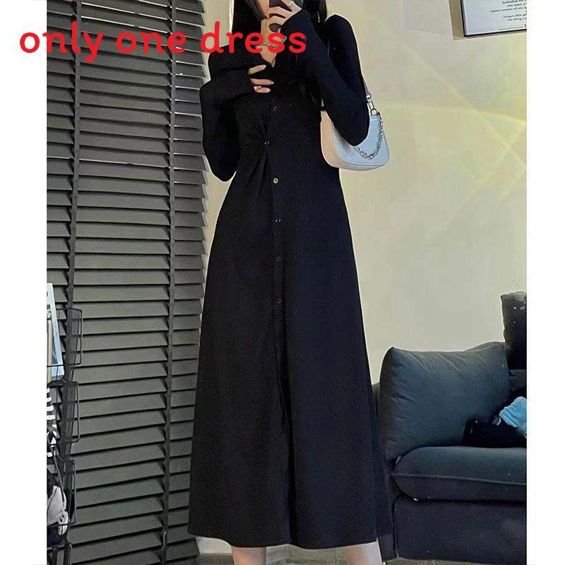 French Elegant Long Sleeve Dress With Knit Fabric For Casual And Office Wear