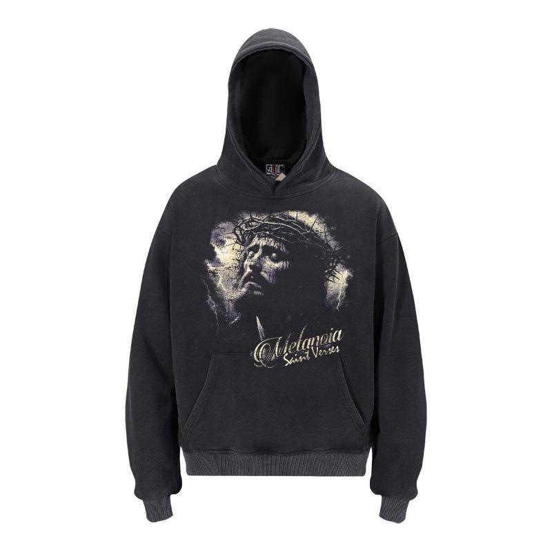 Unisex VTG High Street Saint Portrait Pattern Hoodie Sweatshirt