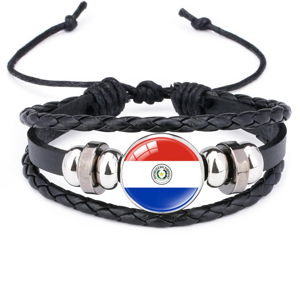 World Cup Leather Bracelet National Flag Soccer Match Souvenir  Adjustable Cowhide Woven Bracelet for Men Women,Sports  Fan Accessories