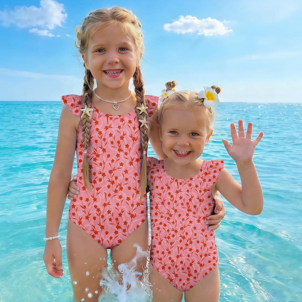 Girls One Piece Swimsuit Floral Print Sleeveless Summer Beachwear Kids Swimwear Comfortable Fit Lightweight Fabric