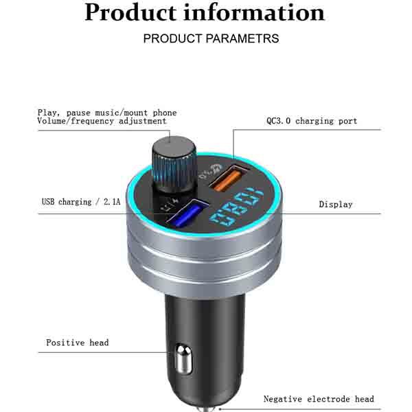 Car FM transmitter auxiliary modulator Bluetooth connection speaker car kit mp3 player adapter with 5V / 2A fast charging