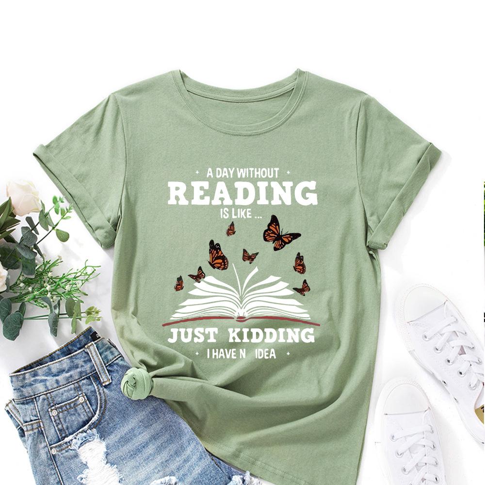 Letters Cotton T-Shirt Short Sleeve Round Neck Women 2d Print Tops