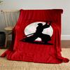 Silhouette of a kneeling samurai with a sword, set against a red background. for all seasons blanket lunch break throw gift