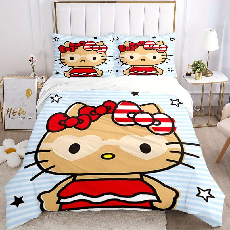 

3 шт. Hello Kitty, Бант, Дышащий полиэстеровый комплект постельного белья, Мягкий пододеяльник и 2 наволочки, Подходит для всех сезонов, 082677b 135x200cm