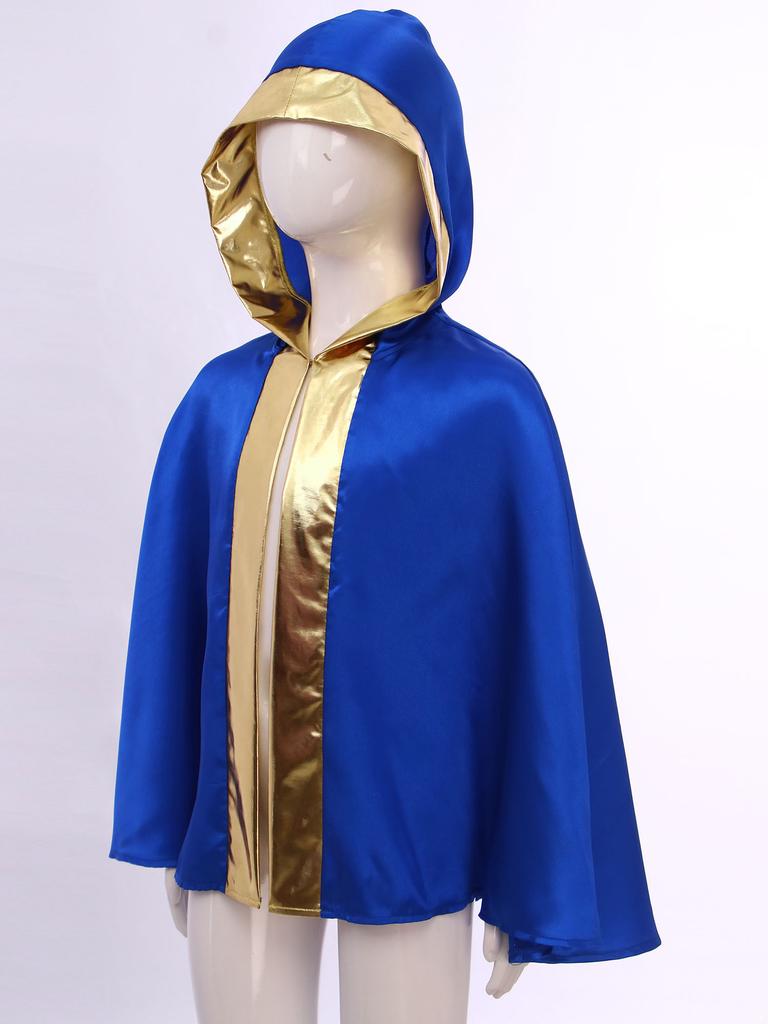 Kids Boys Girls Boxing Costume Halloween Cosplay Cloak Open Front Metallic Trim Letter Printed Back Hooded Boxer Robe